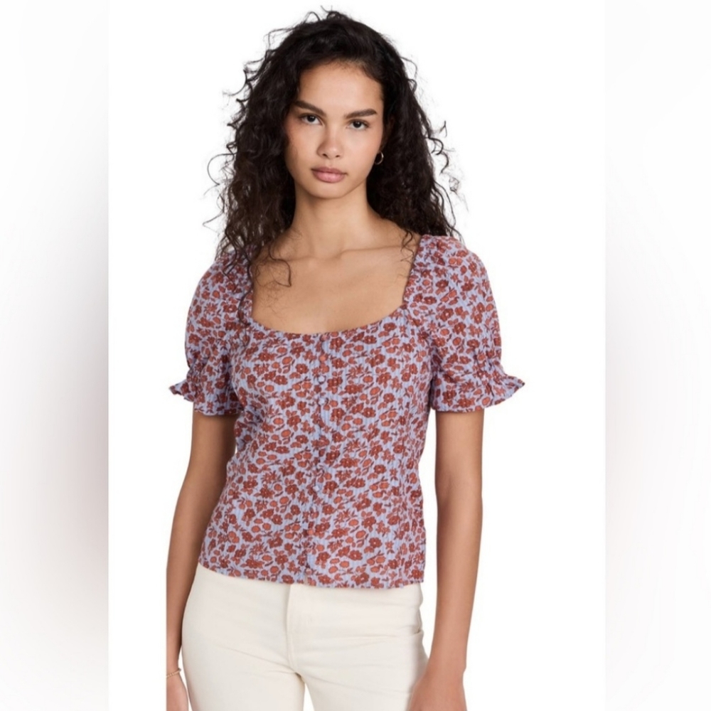 Madewell Kallie Button Front Smocked Top Floral Women's Top